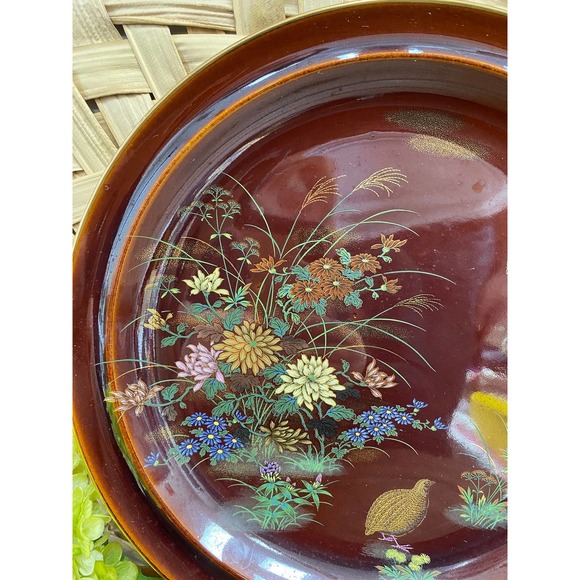 Vintage Brown and Gold Japanese Floral Quail Platter - Picture 2 of 5